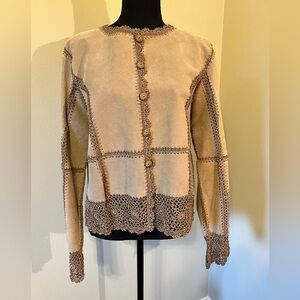 Suede Leather Jacket Crochet Boho Retro 90s Vintage